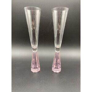 Pink Faceted Cut Glass Stem Champagne‎ Flute Glasses By ZGallerie Set of 2